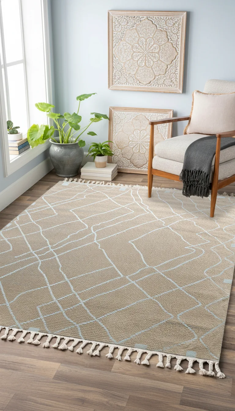 Bej - Beyaz Renkli  Soft Iskandinav Peluş Dokulu Makine Halısı