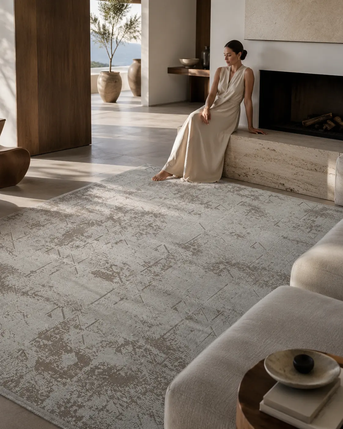Beliz Viskon Gri Geometrik Desenli Tüylenme Yapmayan Toz Tutmaz Premium Salon Halısı | 652