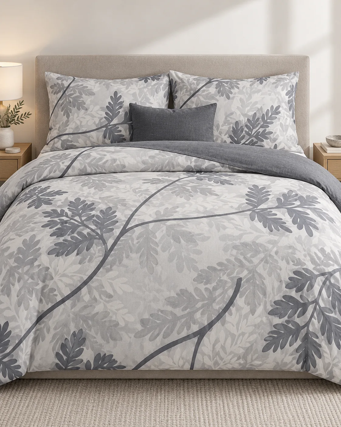 Çift Kişilik Desenli Krem Gri Yastıklı Nevresim Takımı HÇ16 200x220