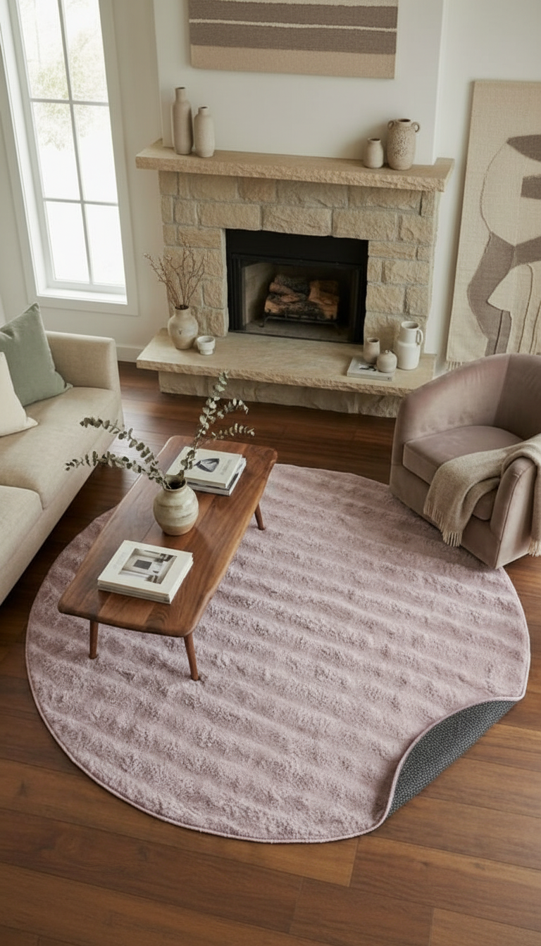 Dream Soft Yuvarlak Pembe Yumuşak Yüzeyli Kaymaz Makinede Yıkanabilir Halı