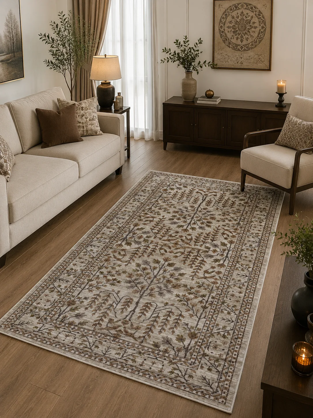 Eva Vintage Modern Halı Vizon ve Kahverengi Kare/Dikdörtgen Salon Halısı