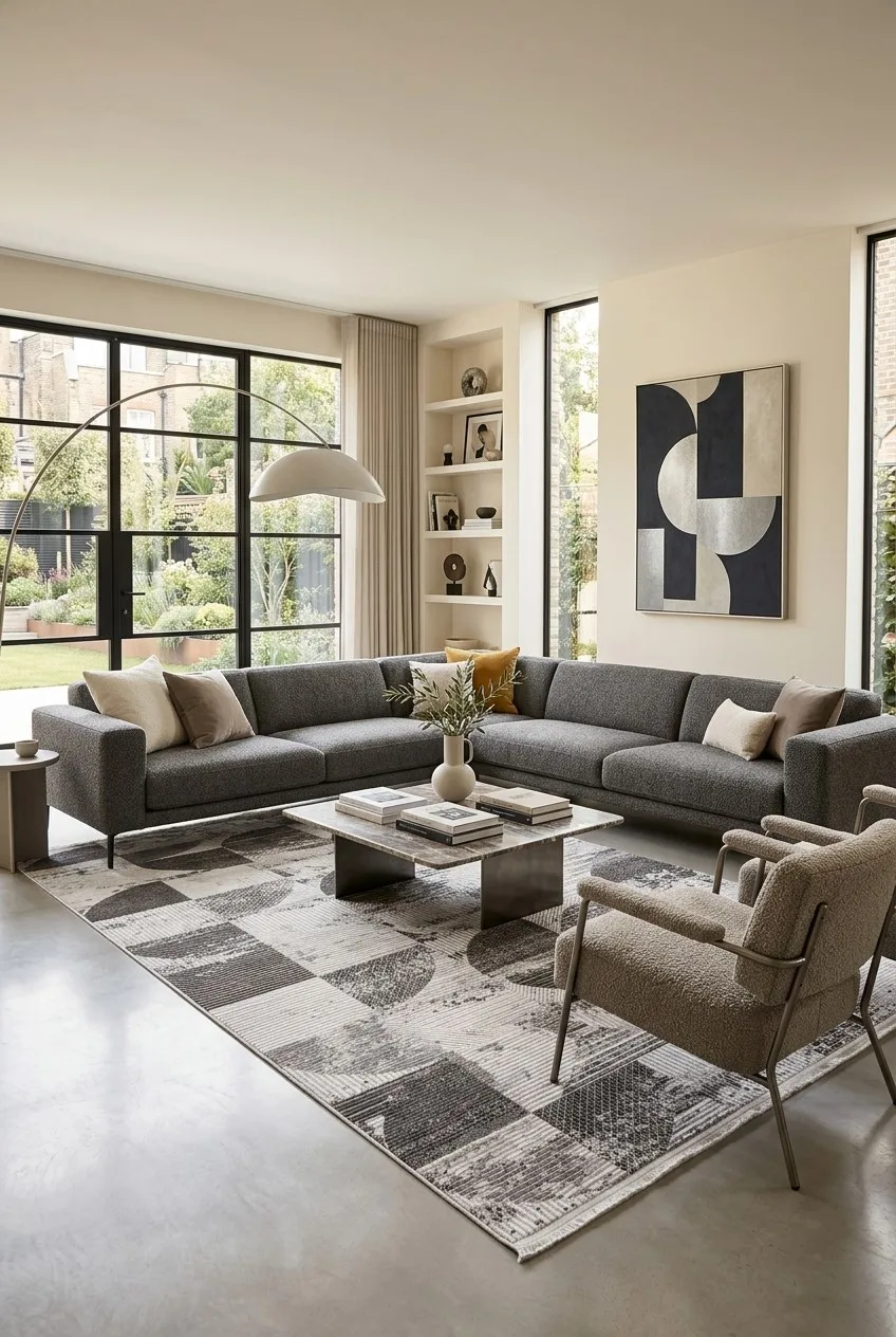 İkra Serisi Gri Çizgili Modern Halı | Özel Ölçü Salon Lüksü | Sultan Halı