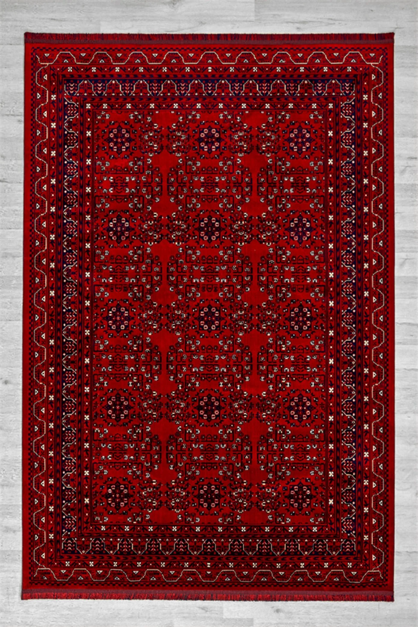 Kırmızı Renkli Afgan Motifli Yıkanabilir Otantik Dokuma Halı 02
