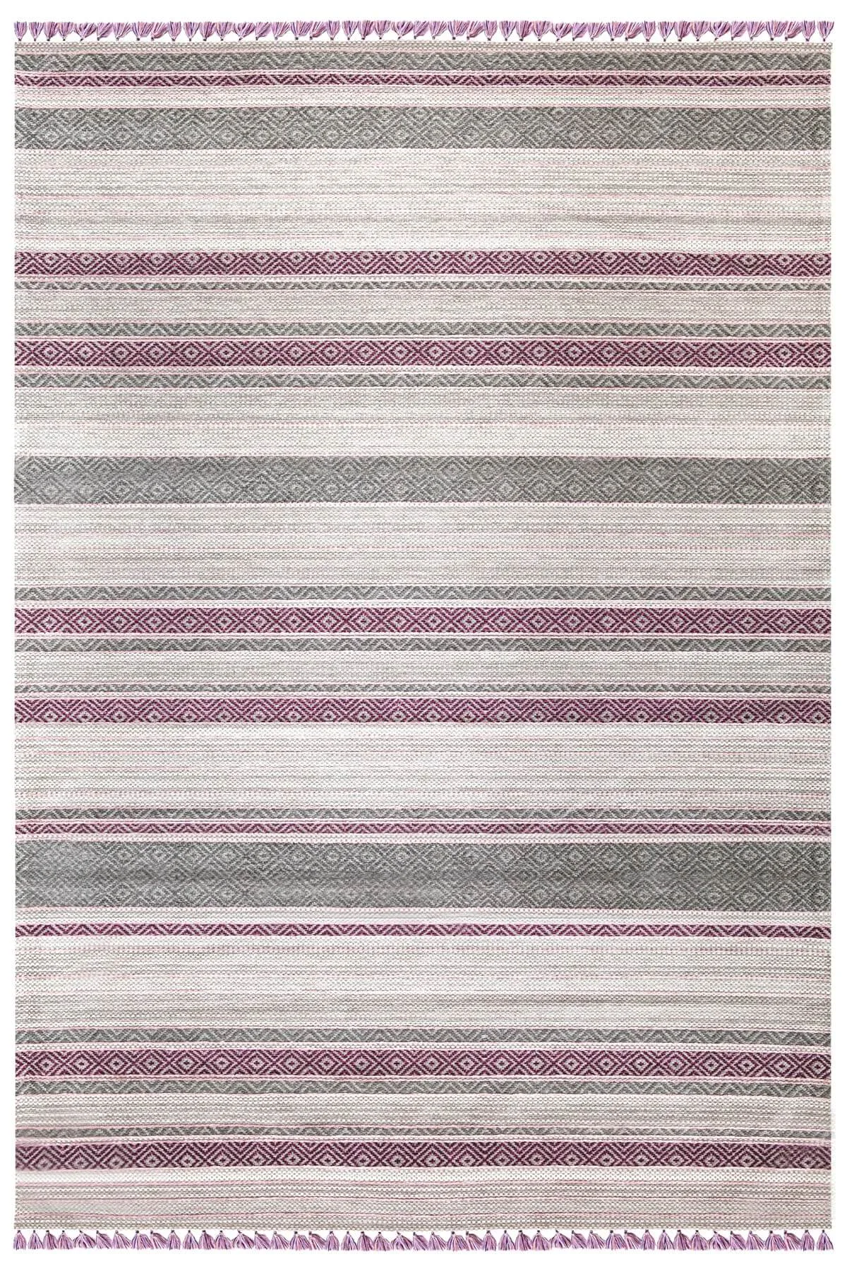 Lila Renkli Kaymaz Tabanlı Yıkanabilir Makine Dokuma Kilim