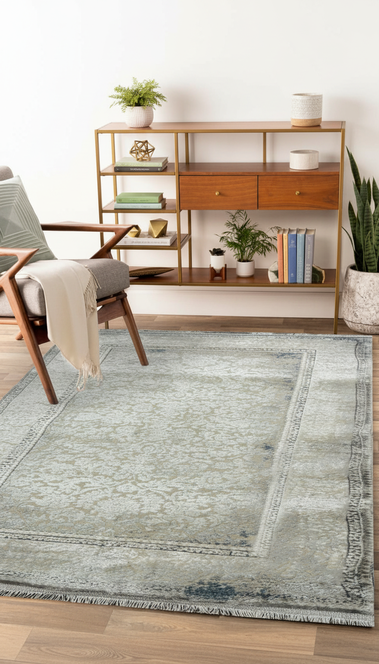 Sultan Majesty Çerçeveli Mavi Modern  Makine Dokuma Salon Halısı - 3081