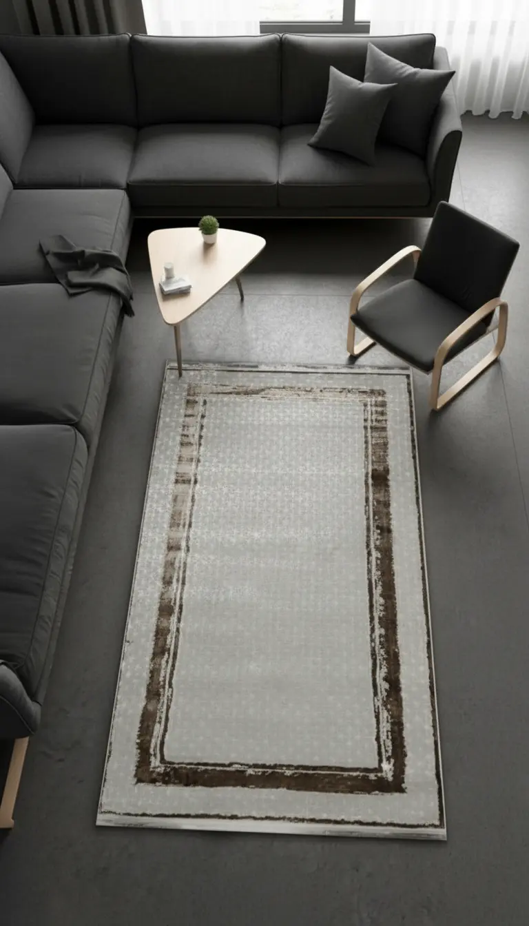 Sultan Zen Çerçeveli Desen Vizon Modern Akrilik Makine Dokuma Salon Halısı - 6601