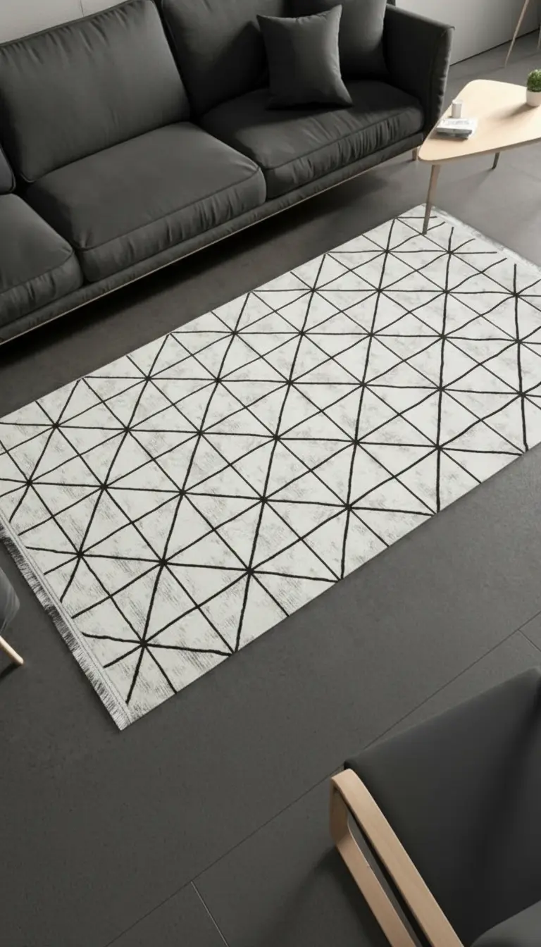 Sultan Zen Piramit Desen Krem Modern Akrilik Makine Dokuma Salon Halısı - 6422
