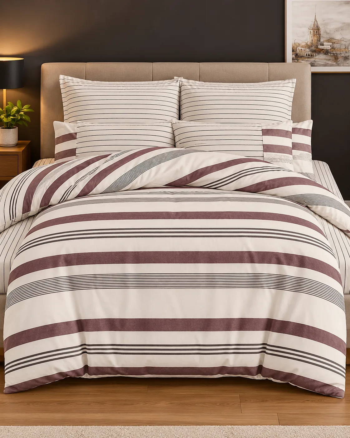 Tek Kişilik Desenli Bordo Pamuklu Nevresim Takımı HT23 160X220