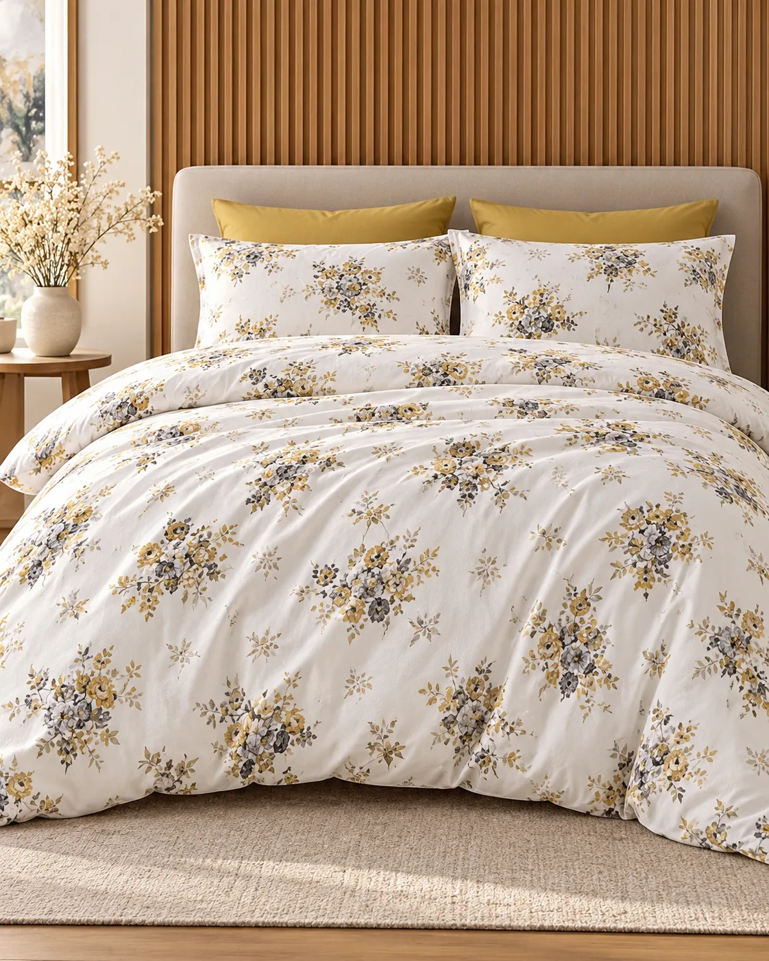 Tek Kişilik Desenli Sarı Pamuklu Nevresim Takımı HT19 160X220