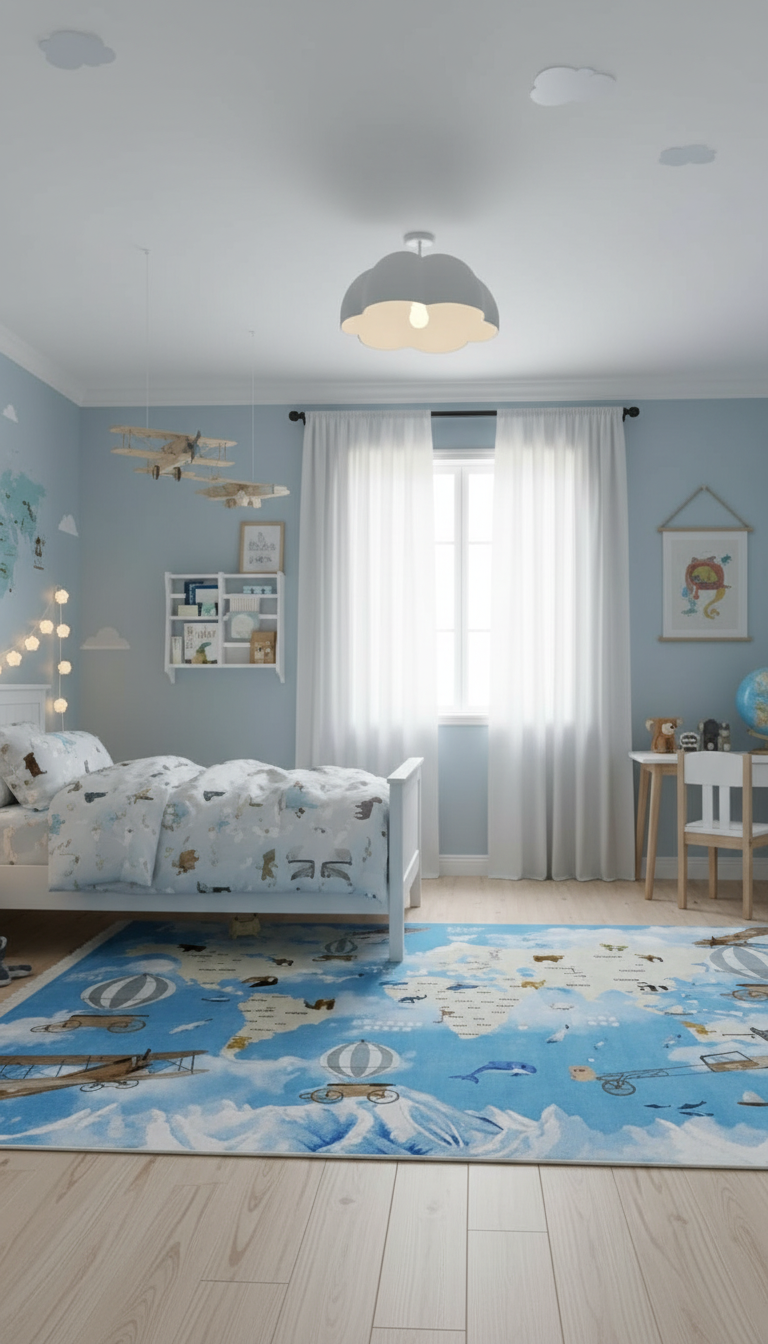 Zerda Dünya Haritası & Keşif Temalı Çocuk Odası Halı